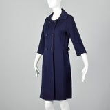1960s Navy Wool Cardigan Coat with Belted Back