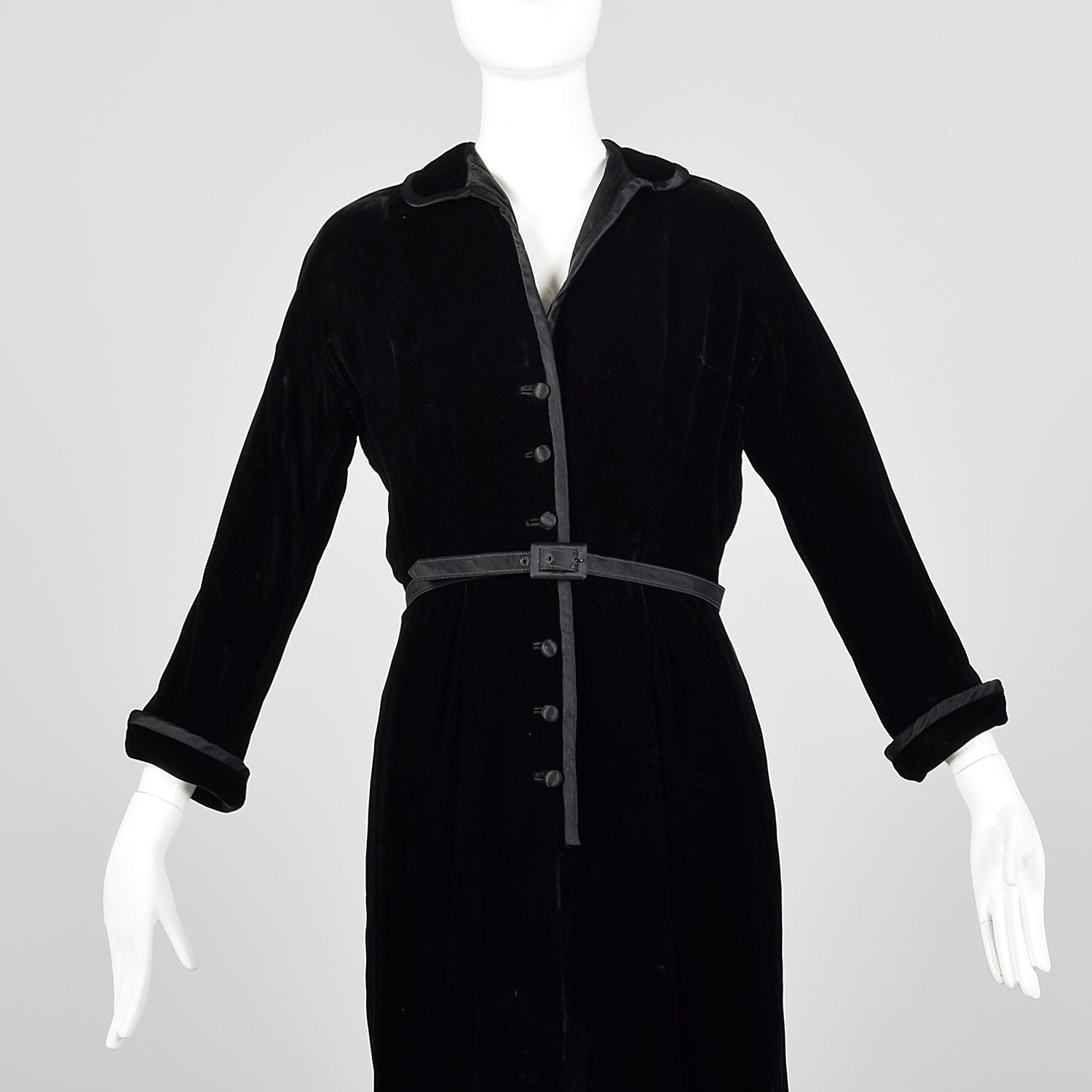 1950s Medium Mollie Parnis Dress Black Velvet Evening Gown Silk Satin Long Sleeve