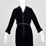 1950s Medium Mollie Parnis Dress Black Velvet Evening Gown Silk Satin Long Sleeve