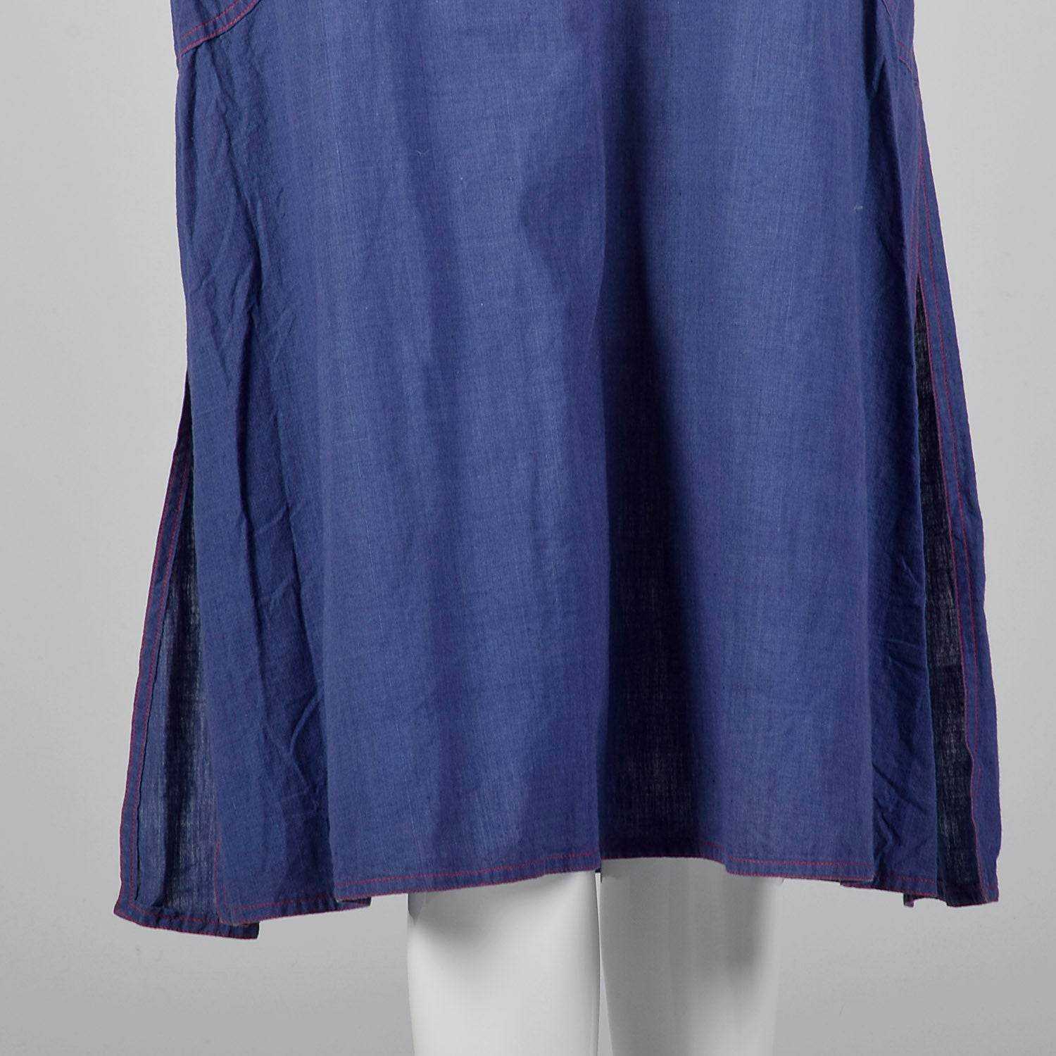 1970s Yves Saint Laurent Rive Gauche Loose Chambray Dress with Red Topstitch
