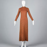 1970s Mollie Parnis Boutique Metallic Stripe Knit Maxi Dress