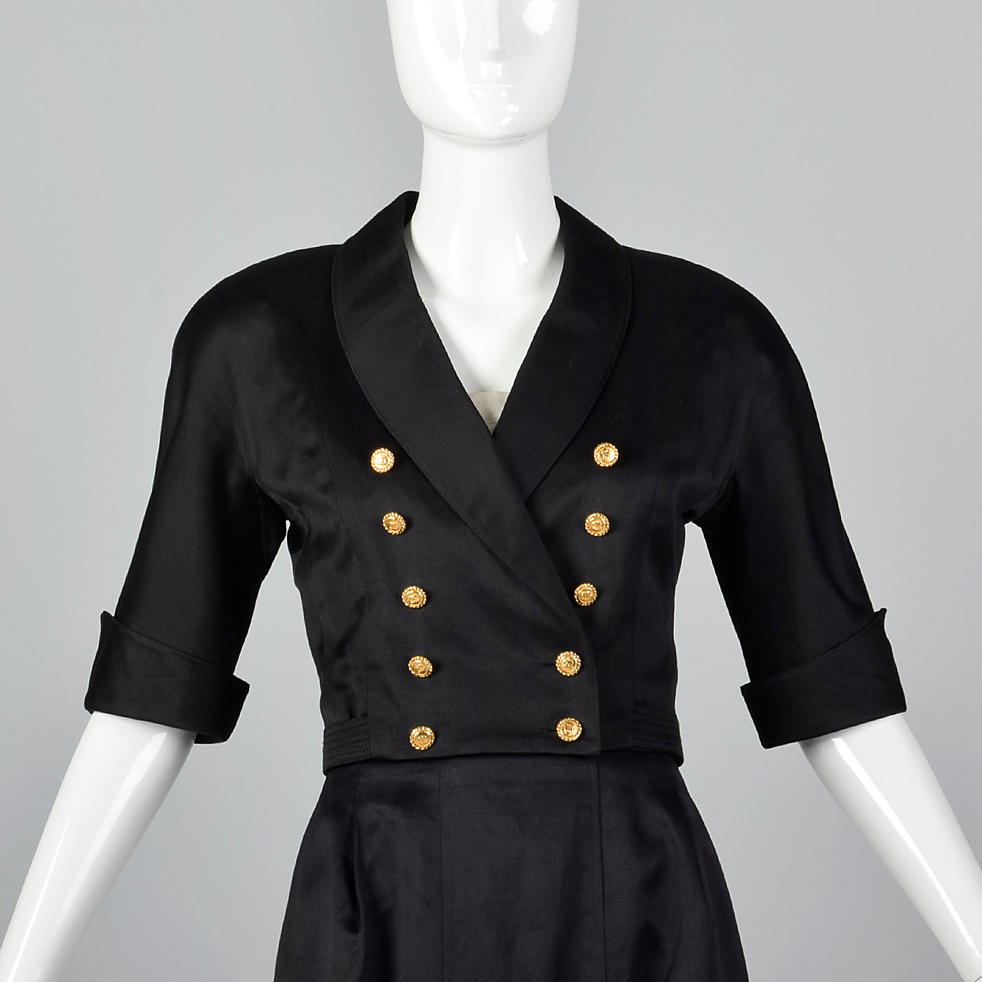 1980s Chanel Black Cotton Summer Skirt Suit with Gold Buckle Detail