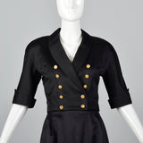 1980s Chanel Black Cotton Summer Skirt Suit with Gold Buckle Detail