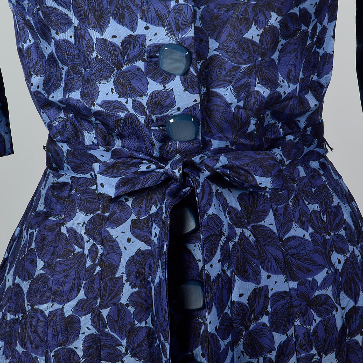 1950s Blue Floral Print Silk Dress