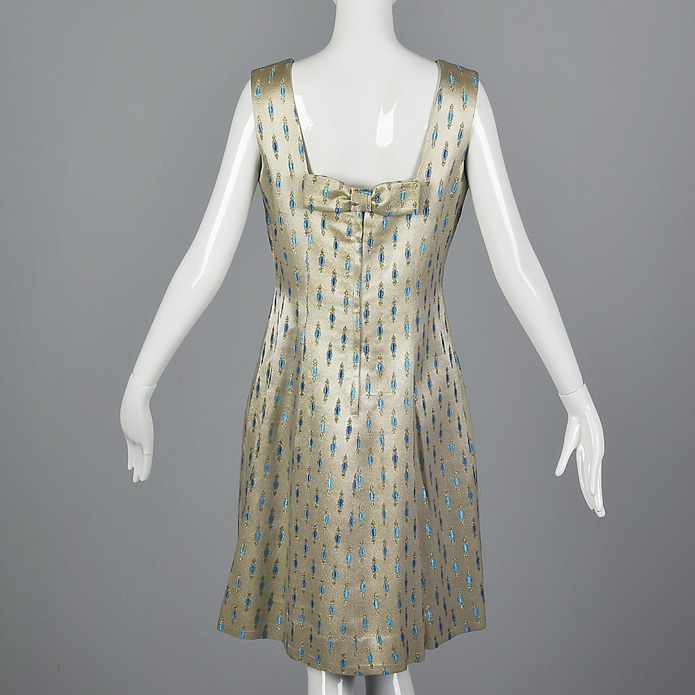 1960s Elegant Silver Shift Dress with Low Back