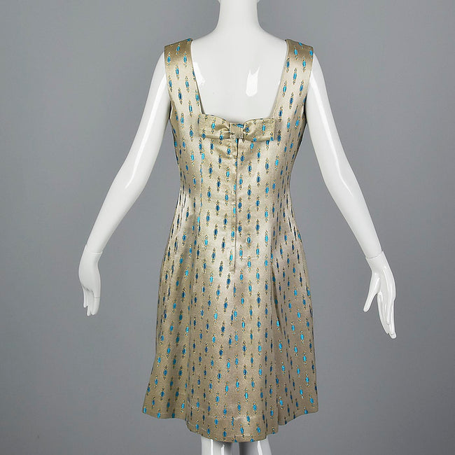 1960s Elegant Silver Shift Dress with Low Back
