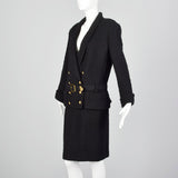 Small Chanel 1980s Black Boucle Skirt Suit