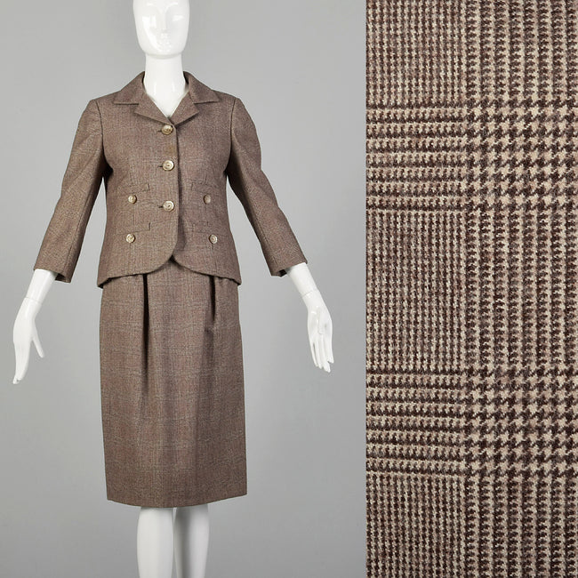 XS-Small 1960s Ben Zuckerman Brown Plaid Skirt Suit