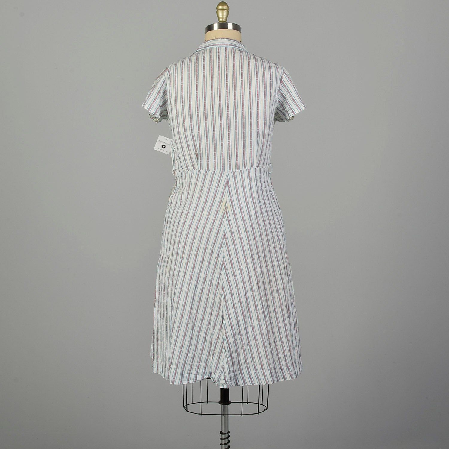 XL 1950s Day Dress Lightweight Volup Striped Casual Short Sleeve Cotton