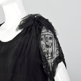 1920s Black Silk Chiffon Dress with Steel Beads