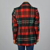1970s Mens Wool Coat in Red and Green Plaid