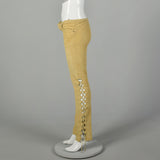 XS 2000s Pants Roberto Cavalli Designer Tan Suede Stretch Leather Lace Up