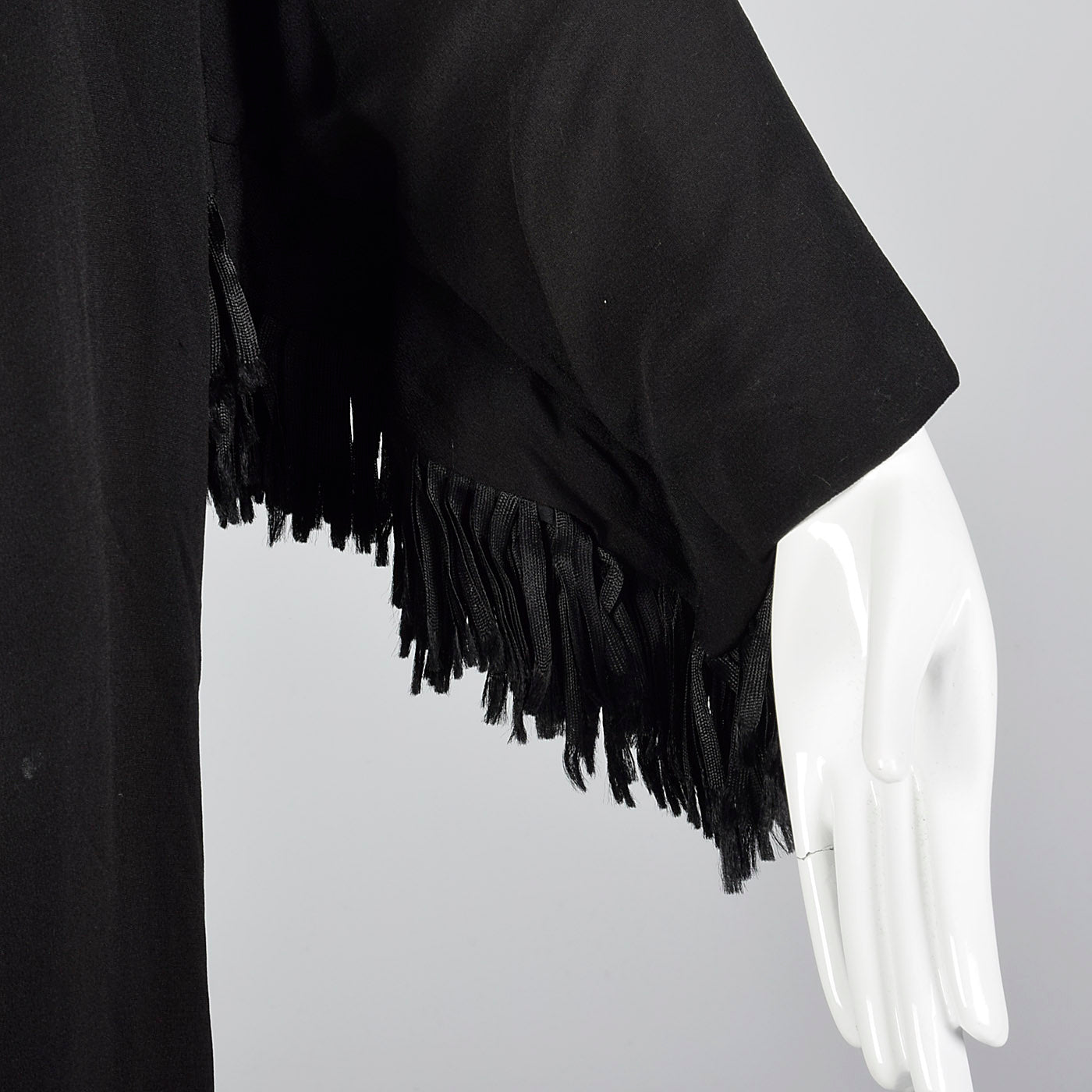 1920s Black Silk Flapper Coat with Fringe Trim