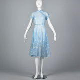 1950s Sheer Blue Fit and Flare Dress