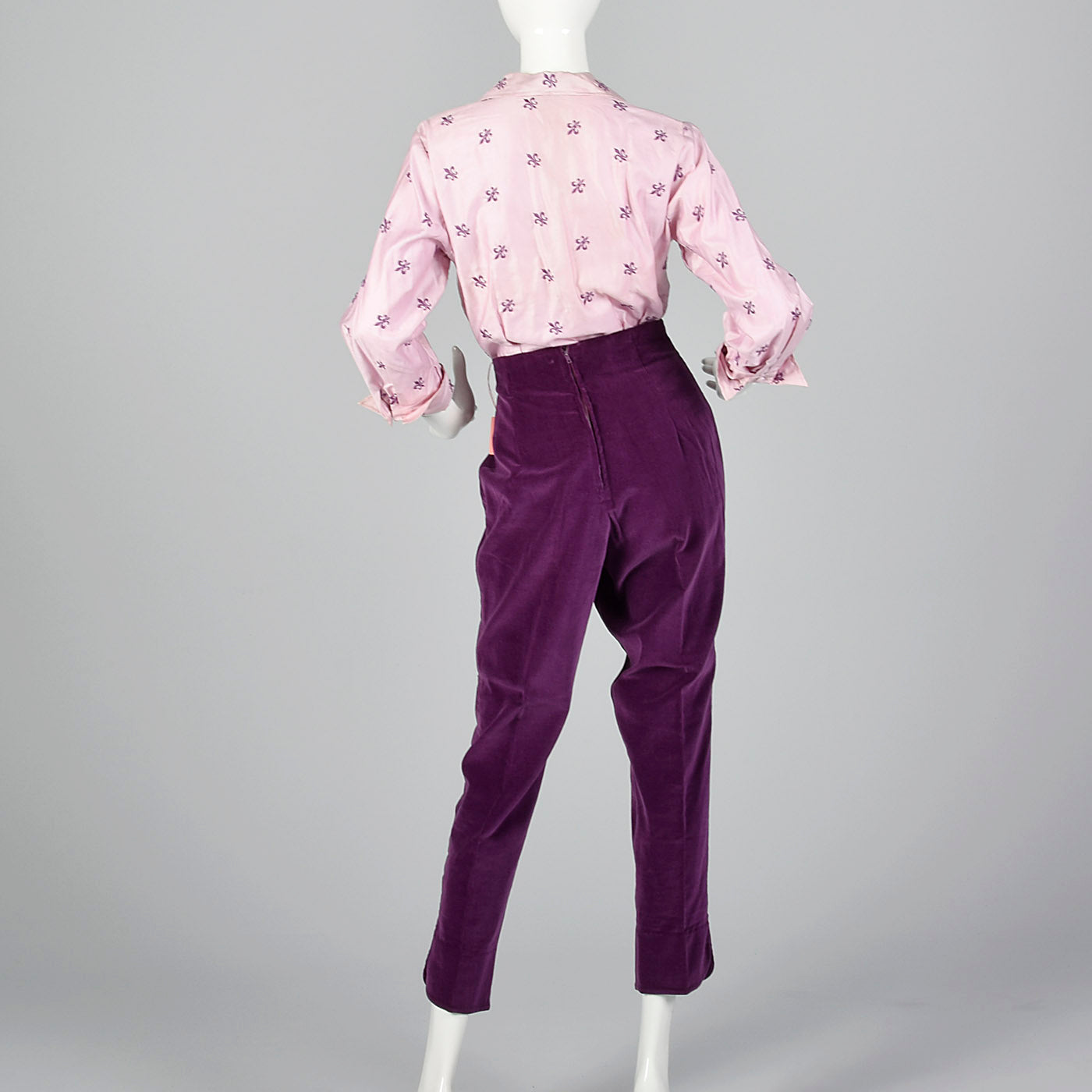 1960s Embroidered Blouse with Velvet Cigarette Pants