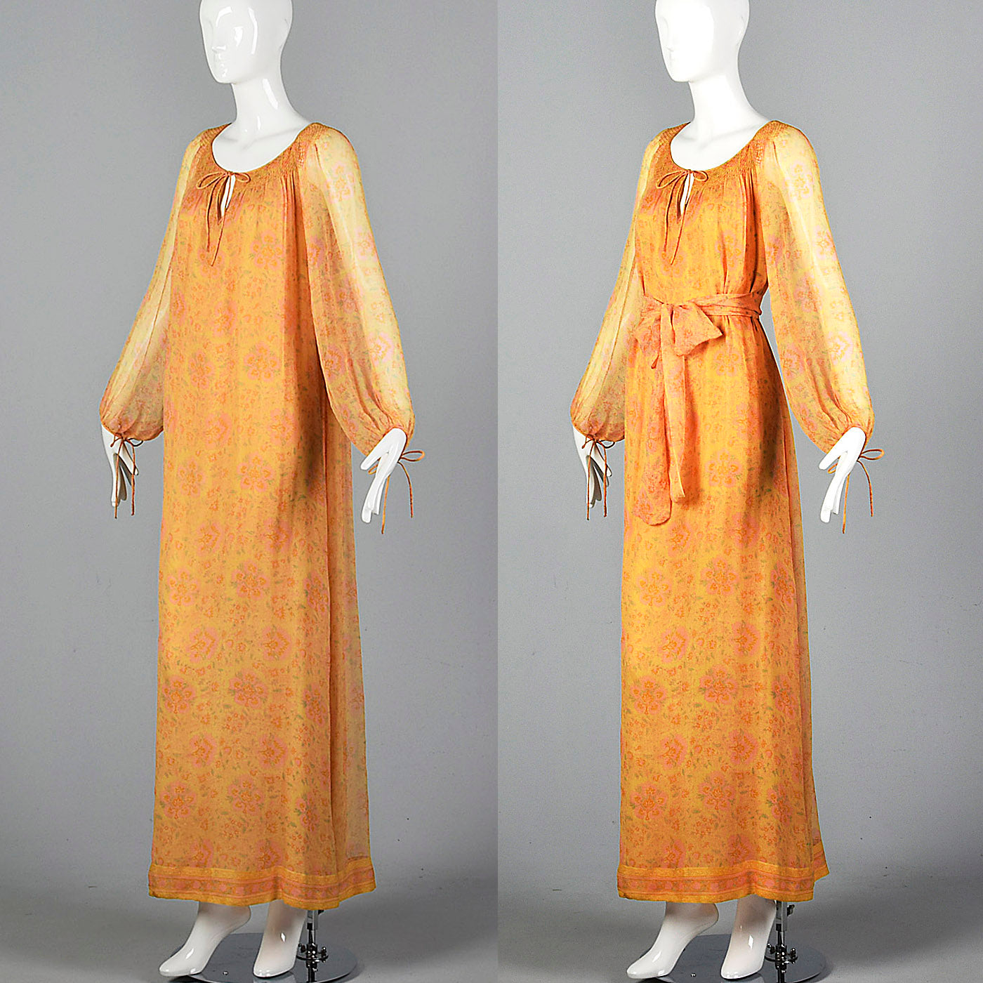 1970s Treacy Lowe Bohemian Silk Maxi Dress
