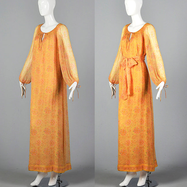 1970s Treacy Lowe Bohemian Silk Maxi Dress