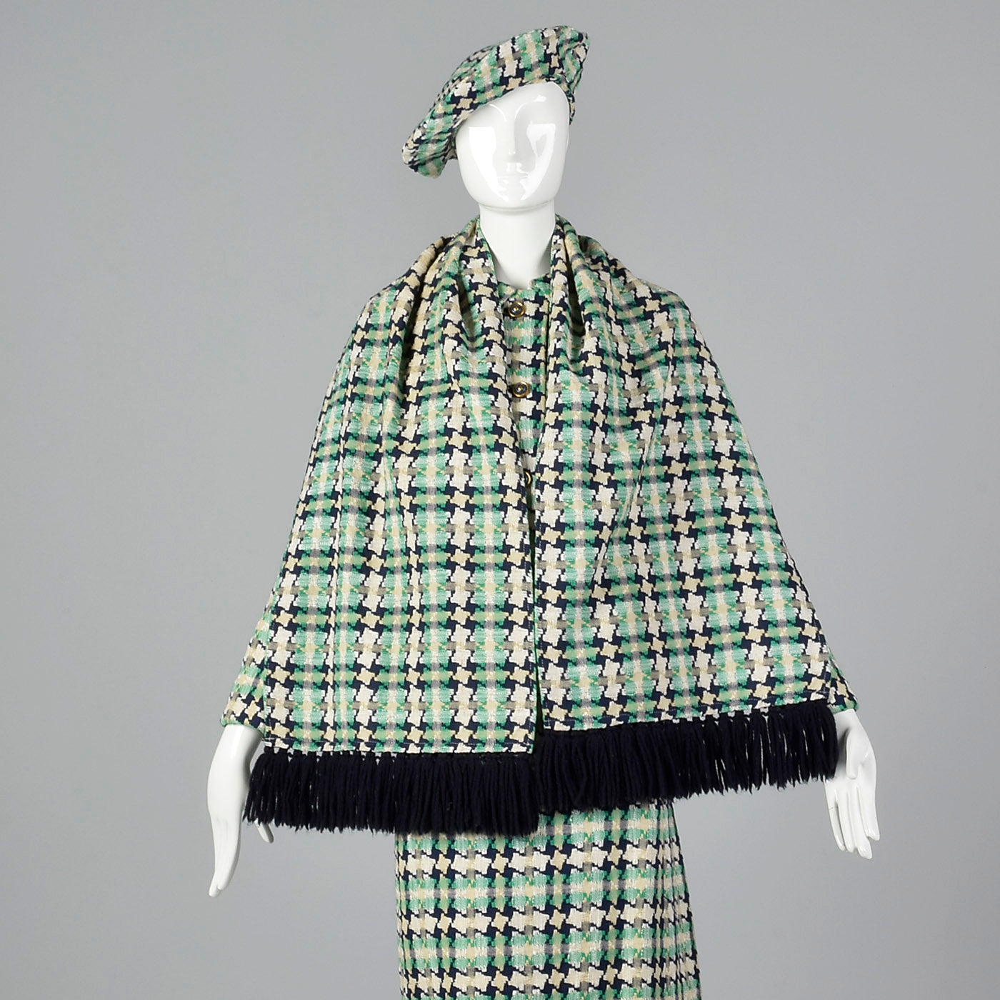 1960s I. Magnin Tweed Dress with Matching Jacket, Scarf, and Beret