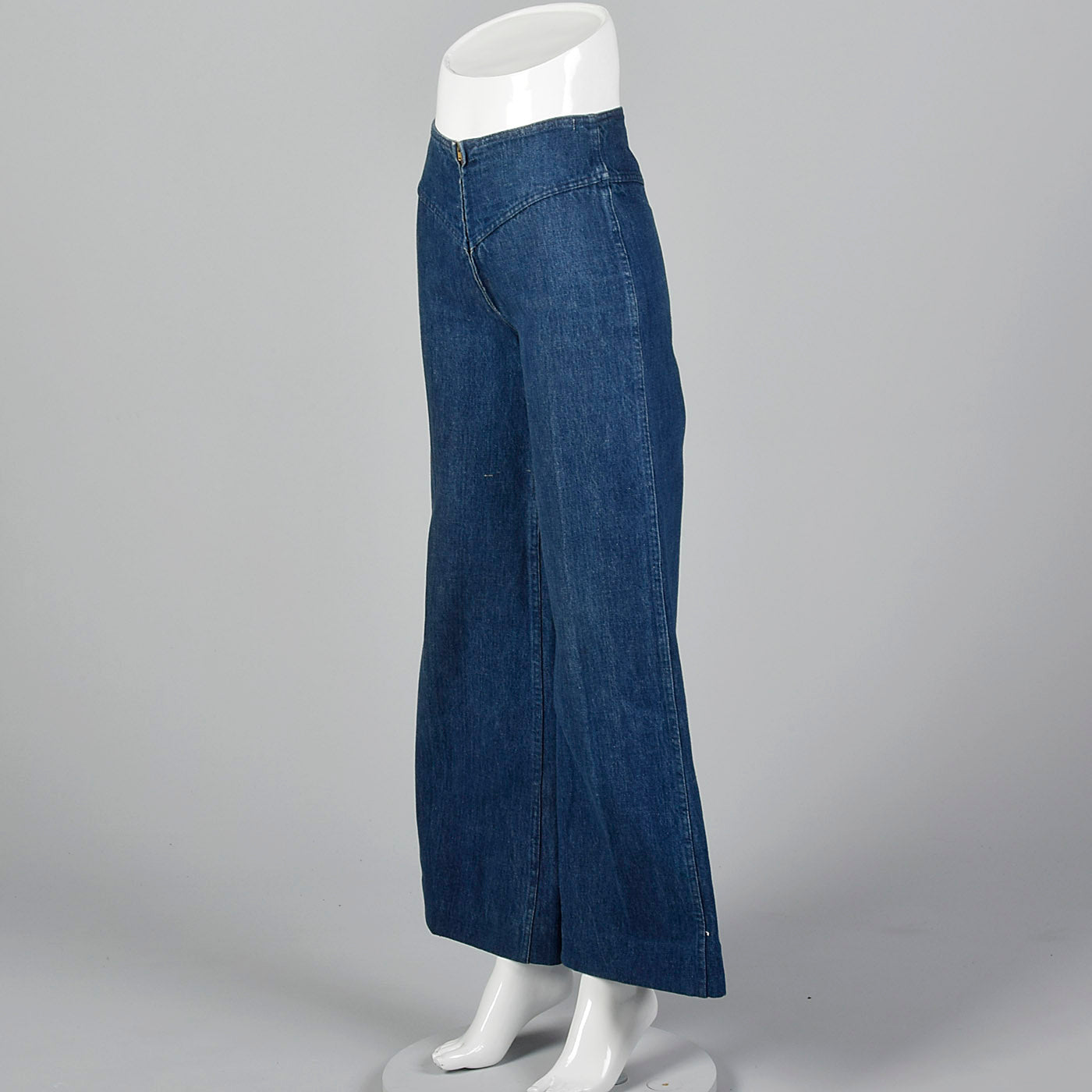 1970s Cotton Denim Zip Front Bell Bottom Jeans