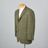 1960s Mens Blue and Tan Tweed Plaid Jacket