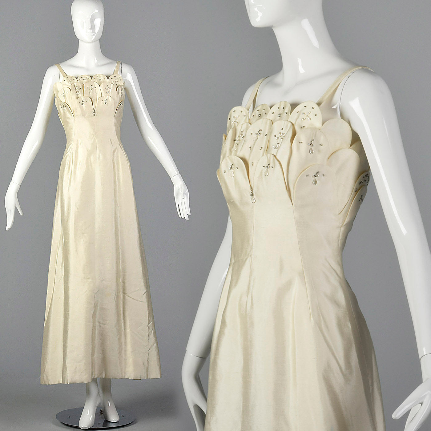 1960s Off White Formal Evening Gown or Wedding Dress