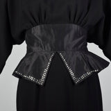 Small 1980s Peplum Dress with Rhinestone Trim