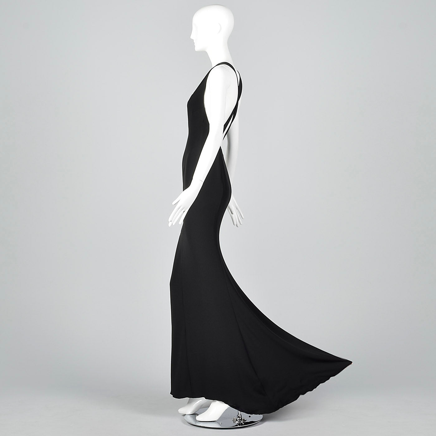 1990s Valentino Boutique Backless Long Black Evening Gown