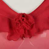 XXS 1920s Flapper Dress Crinkle Red Silk with Flirty Ruffles