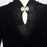 Small 1930s Dress Formal Black Silk Velvet Keyhole Neckline Evening Gown