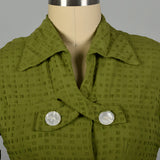 XL 1950s Green Rayon Day Dress Casual Short Sleeve