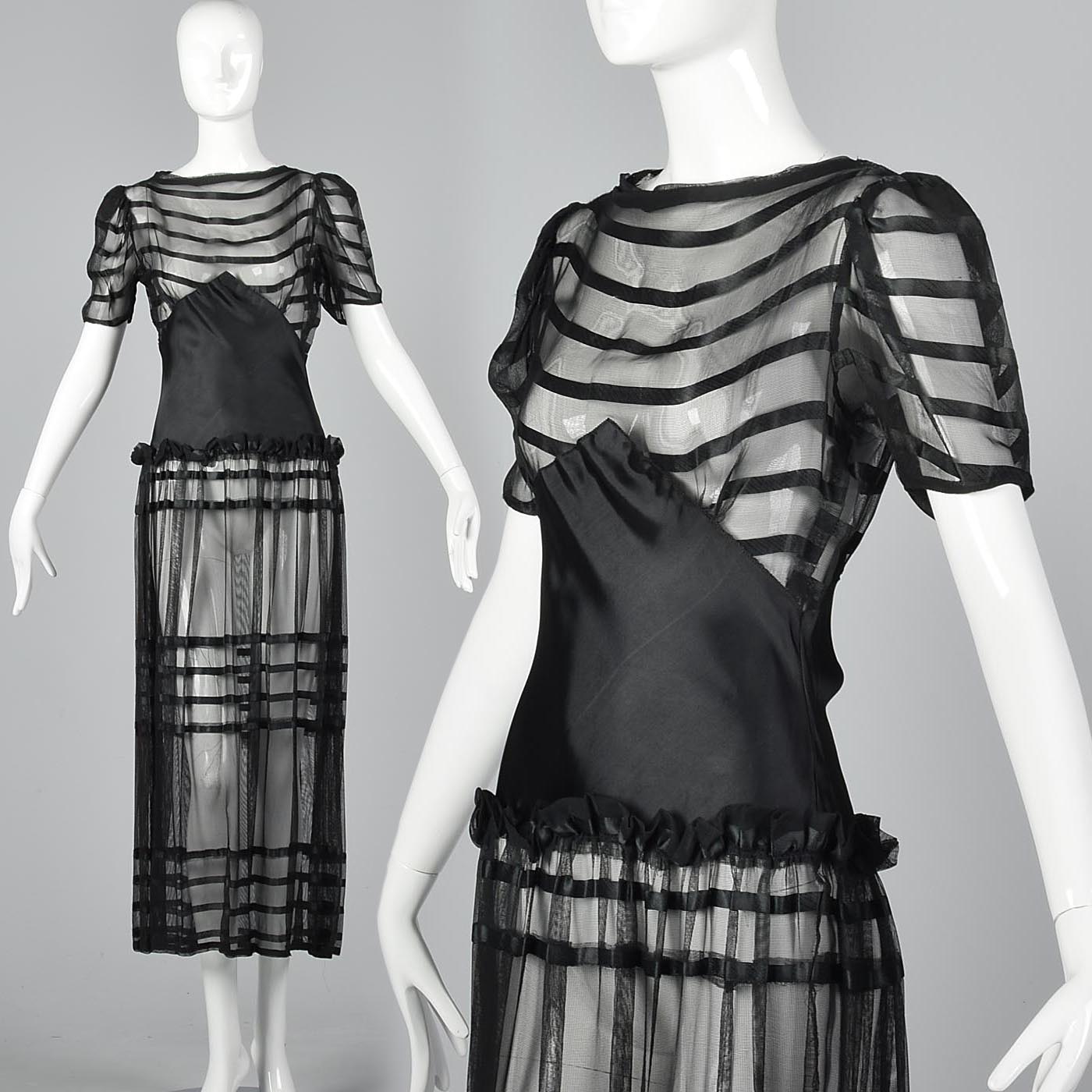 1930s Sheer Black Mesh Dress
