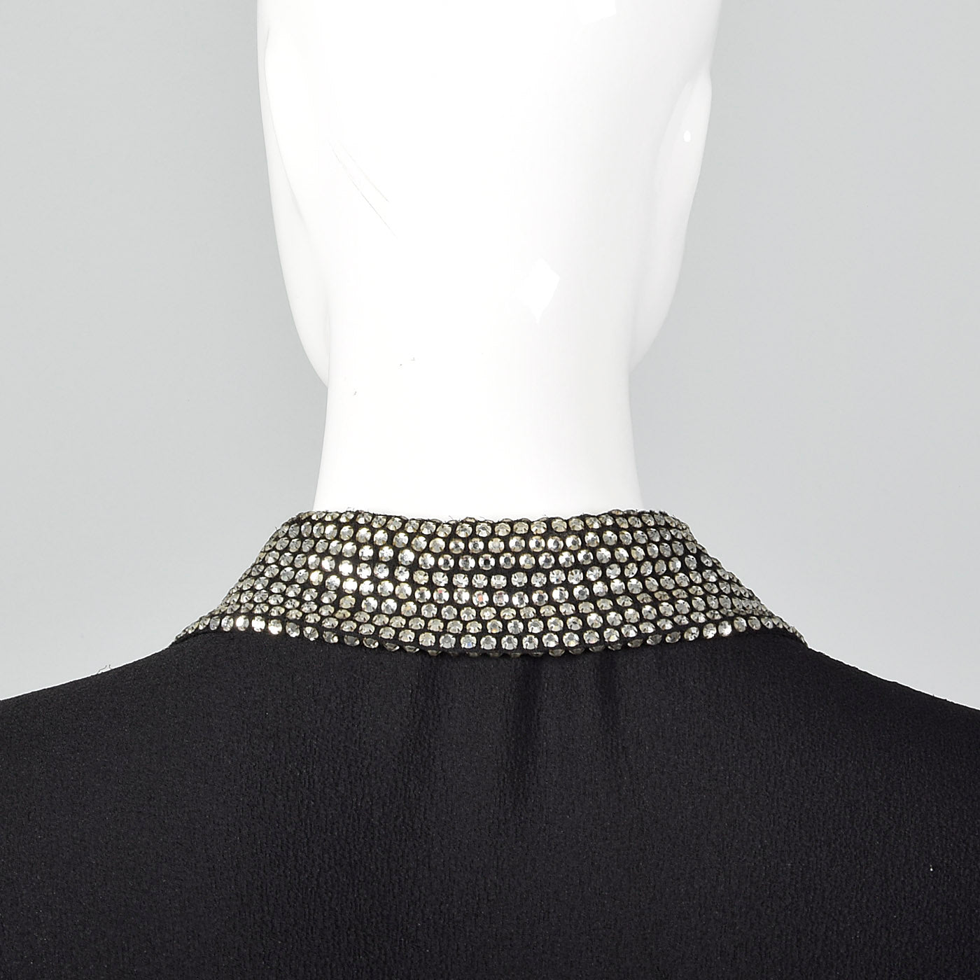 1940s Black Rayon Dress with Rhinestone Collar
