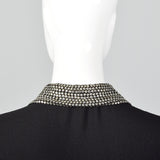 1940s Black Rayon Dress with Rhinestone Collar
