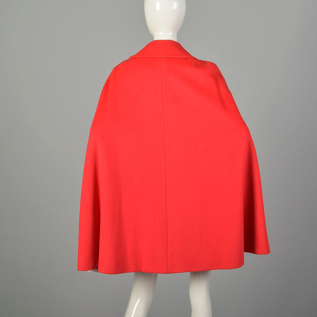 OSFM 1960s Cape Bright Orange Double Breasted Felted Day Glo Neon