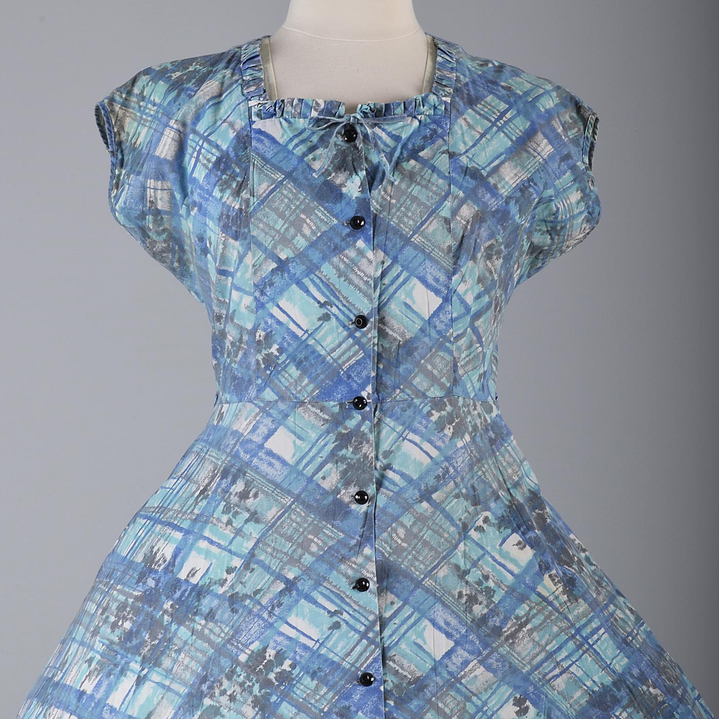 1950s Cotton Day Dress with Plaid Print