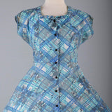 1950s Cotton Day Dress with Plaid Print