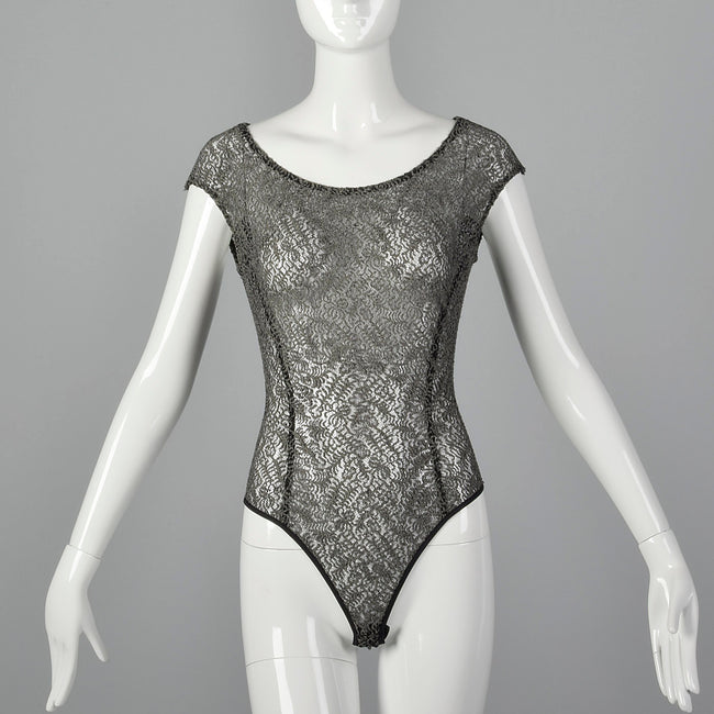 1980s Donna Karan Gray Bodysuit