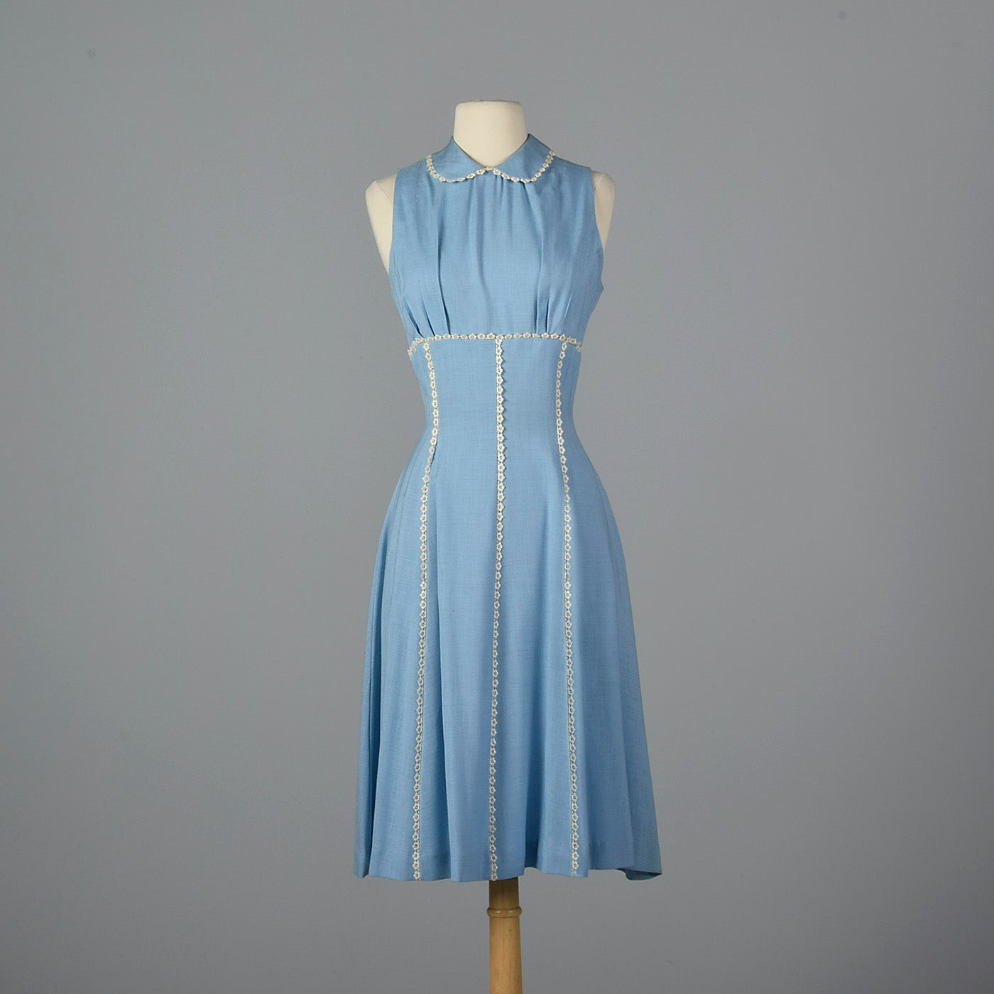1950s Blue Dress with Floral Lace Trim