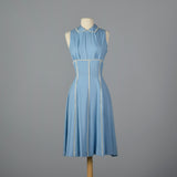 1950s Blue Dress with Floral Lace Trim