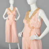 1920s Pink Silk Jumpsuit Pajamas