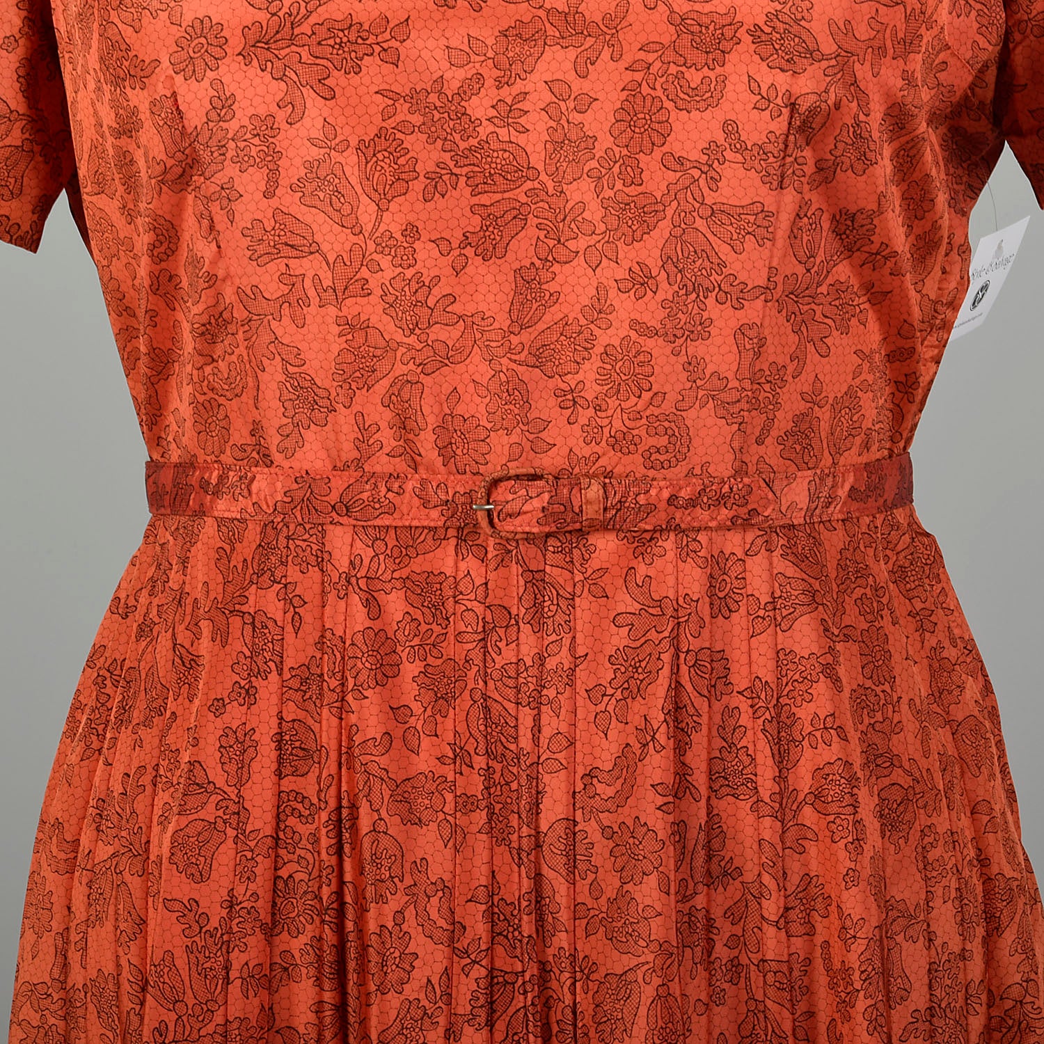XXL 1950s Dress Short Sleeve Volup Orange Cocktail Autumn Black Floral Lace Print