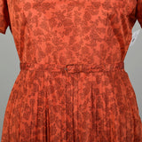 XXL 1950s Dress Short Sleeve Volup Orange Cocktail Autumn Black Floral Lace Print