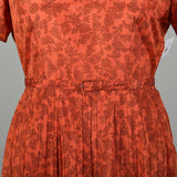 XXL 1950s Dress Short Sleeve Volup Orange Cocktail Autumn Black Floral Lace Print