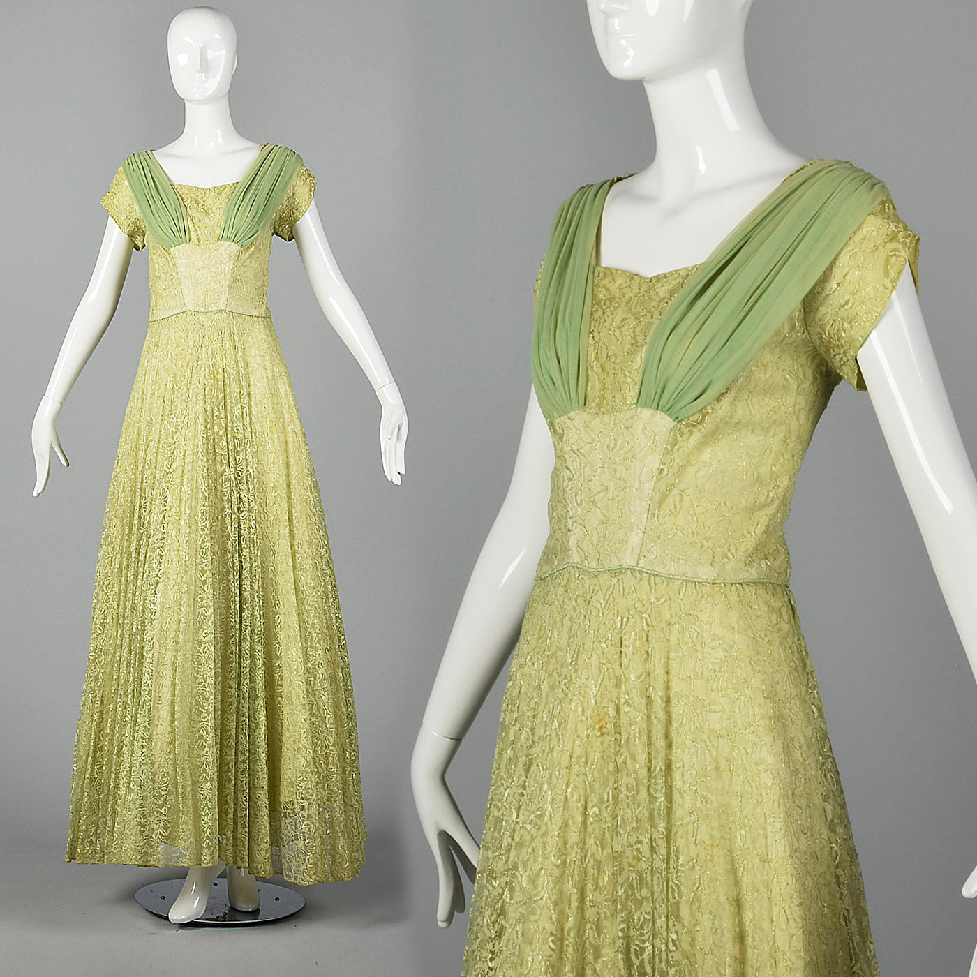 1950s Green Lace Evening Dress
