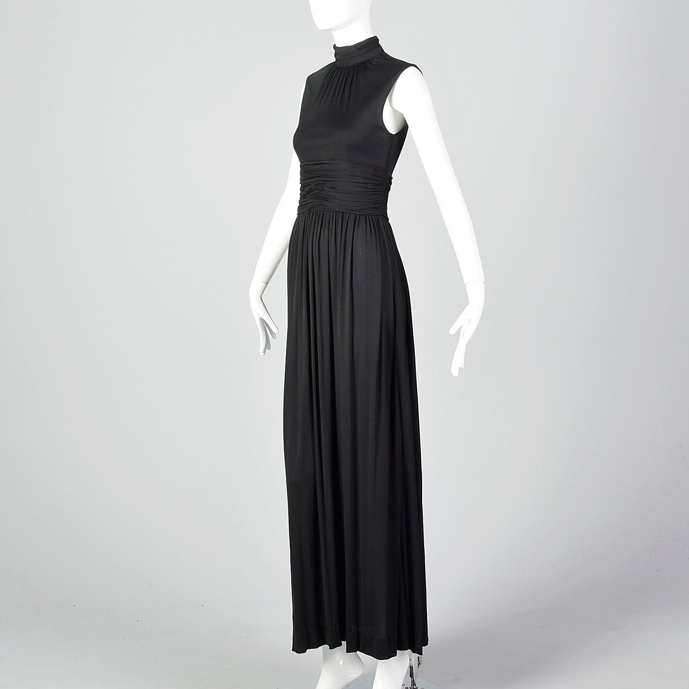 1970s Black Jersey Knit Maxi Dress