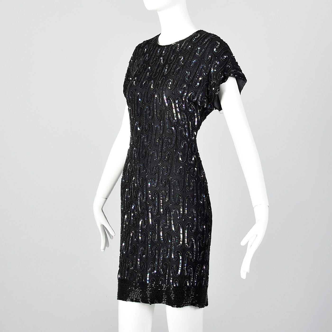 1990s Black Beaded Cocktail Dress