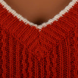 1960s Men's MOD Bright Red Pullover Sweater with White Trim