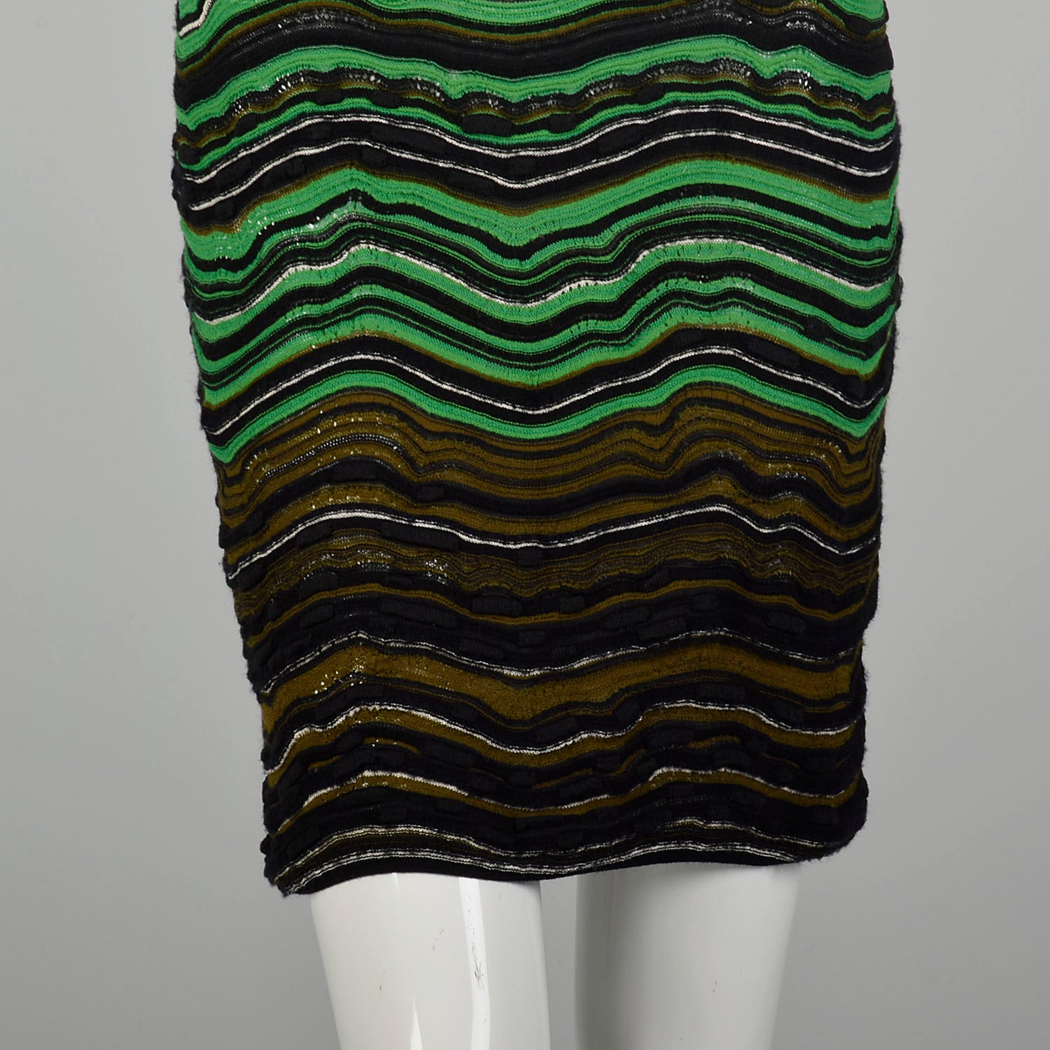 Medium M Missoni Green Knit Dress Blue Striped Long Sleeve