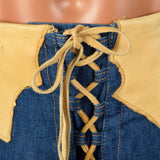 1970s Mens Bell Bottom Jeans with Lace Up Waist