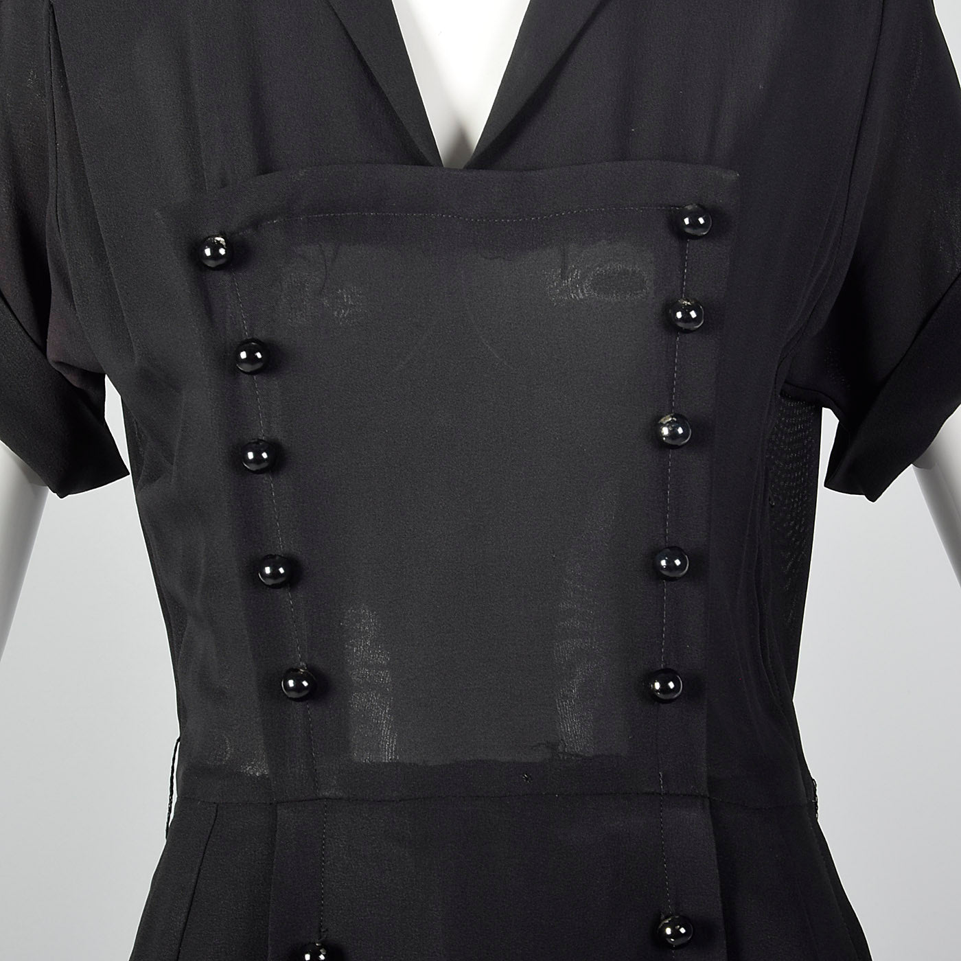 1950s Black Dress with Double Breasted Decorative Buttons